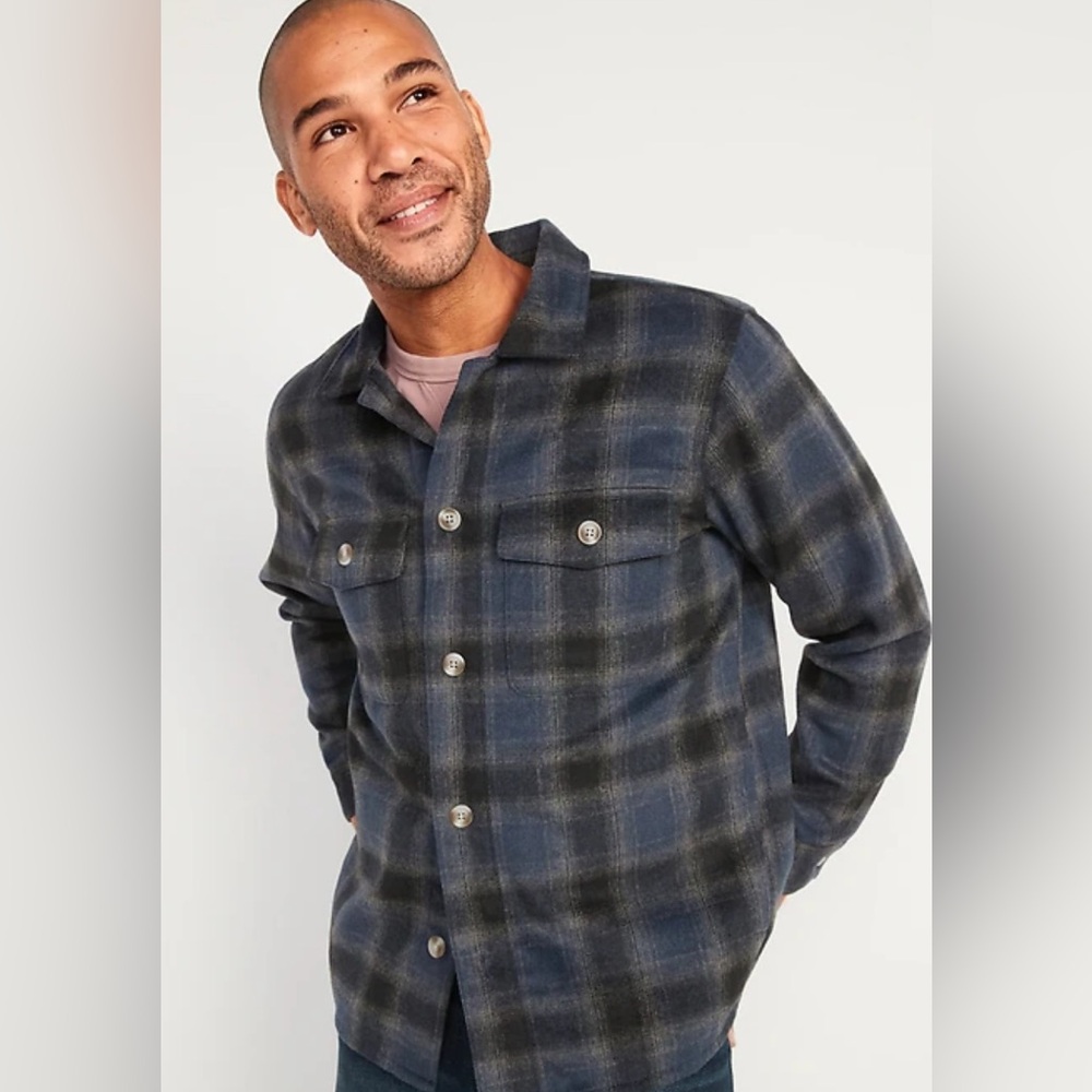 Old Navy Soft-Brushed Plaid Flannel Shacket Blue Plaid Size L
